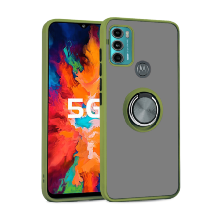 Moto G60 Hard PC Rear / Soft TPU Colorful Border Case with I-ring Holder - GREEN (Only Ground Shipping)