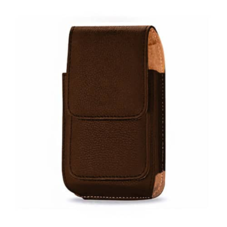 Vertical Leather (5") Pouch with Card Holder and Clips in the Back (BROWN) (Only Ground Shipping)