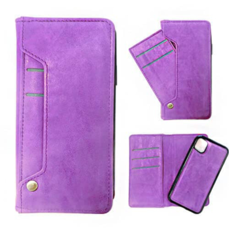 Genuine Leather Magnetic Wallet Case with Credit Card Slot - PURPLE for iPhone 11 Pro Max (Only Ground Shipping)