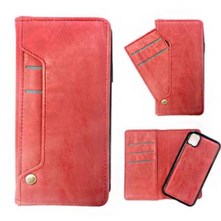 Genuine Leather Magnetic Wallet Case with Credit Card Slot - RED for iPhone 11 Pro Max (Only Ground Shipping)