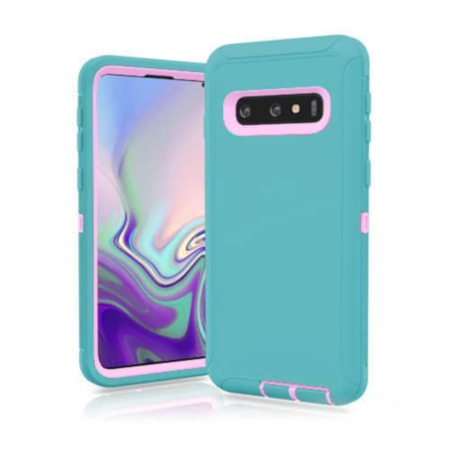 Heavy Duty Case for Galaxy S10 (LIGHT TEAL & PINK) (Only Ground Shipping)