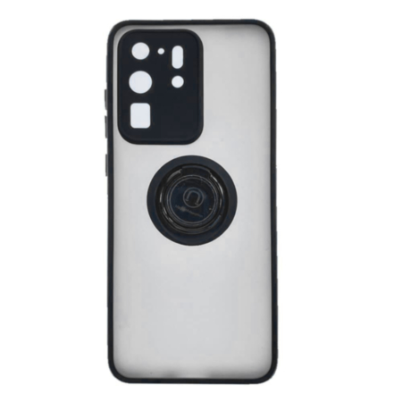 Galaxy S20 Ultra Hard PC Rear / Soft TPU Colorful Border Case with I-ring Holder - BLACK (Only Ground Shipping)