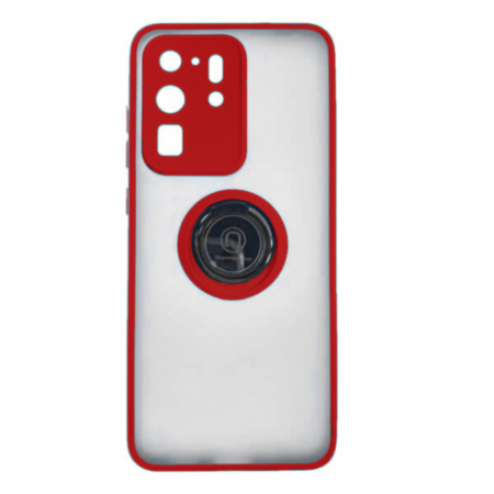Galaxy S20 Ultra Hard PC Rear / Soft TPU Colorful Border Case with I-ring Holder - RED (Only Ground Shipping)