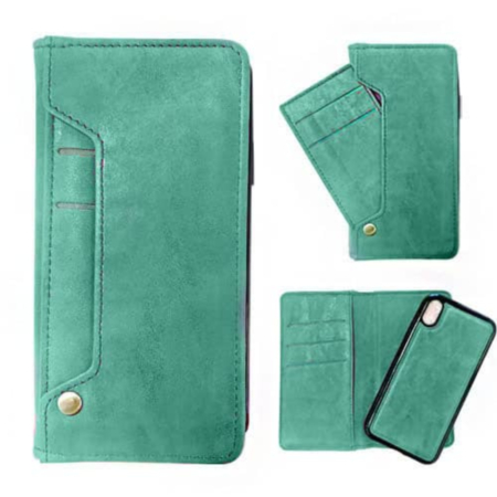 Genuine Leather Magnetic Wallet Case with Credit Card Slot - TEAL for iPhone XR (Only Ground Shipping)