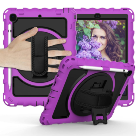 360 Hand Strap Silicone Case - PURPLE for iPad 5 (2017) / iPad 6 (2018) / Air 1 / 2 / Pro 9.7 (Only Ground Shipping)