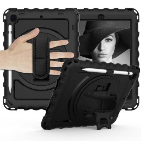 360 Hand Strap Silicone Case - BLACK for iPad 5 (2017) / iPad 6 (2018) / Air 1 / 2 / Pro 9.7 (Only Ground Shipping)