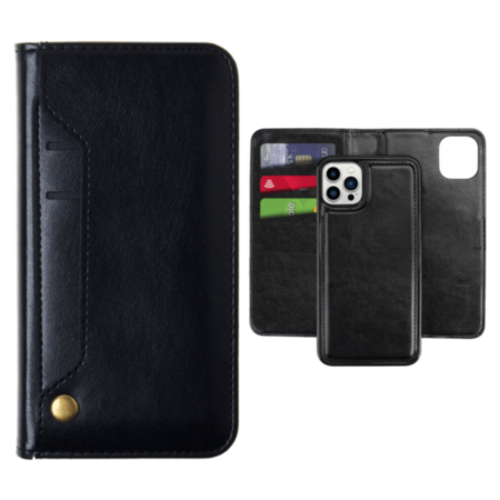 Genuine Leather Magnetic Wallet Case with Credit Card Slot - BLACK for iPhone 13 Pro (Only Ground Shipping)