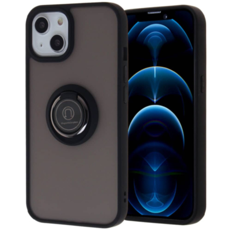 iPhone 13 Mini Hard PC Rear / Soft TPU Colorful Border Case with I - ring Holder - BLACK (Only Ground Shipping)