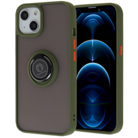 Hard PC Rear / Soft TPU Colorful Border Case with I-ring Holder - GREEN for iPhone 13 Pro (Only Ground Shipping)
