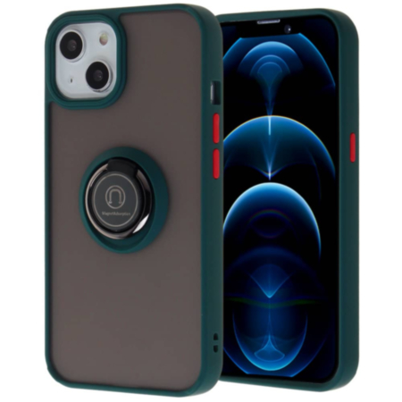 Hard PC Rear / Soft TPU Colorful Border Case with I-ring Holder - DARK GREEN for iPhone 13 Pro (Only Ground Shipping)