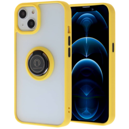 Hard PC Rear / Soft TPU Colorful Border Case with I-ring Holder - YELLOW for iPhone 13 Pro (Only Ground Shipping)