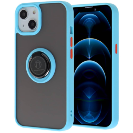 Hard PC Rear / Soft TPU Colorful Border Case with I-ring Holder - LIGHT BLUE for iPhone 13 Pro (Only Ground Shipping)