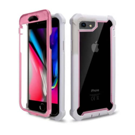 3in1 Hybrid Clear Soft TPU Hard PC Back Cover Case - WHITE & PINK for iPhone 8P / 7P (Only Ground Shipping)