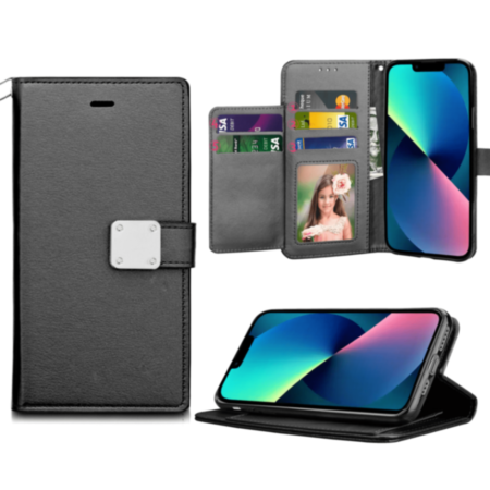 Elegant Leather Wallet Case - BLACK for iPhone 12 Mini (Only Ground Shipping)