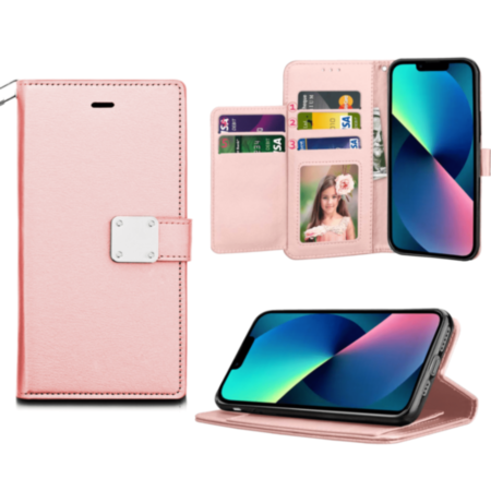 Elegant Leather Wallet Case - ROSE GOLD for iPhone 12 Mini (Only Ground Shipping)