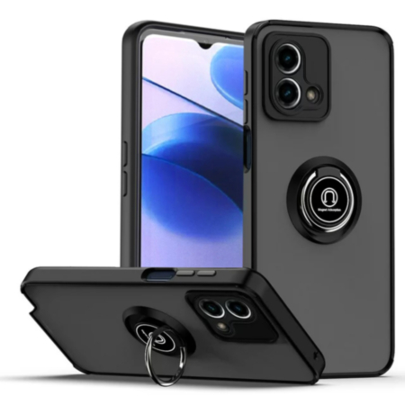 Moto G Stylus 5G 2023 Hard PC Rear / Soft TPU Colorful Border Case with I-ring Holder - BLACK (Only Ground Shipping)