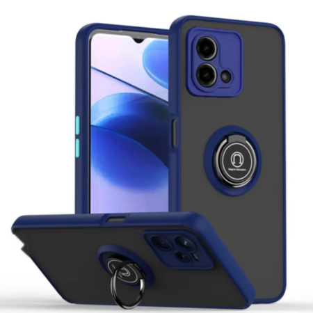 Moto G Stylus 5G 2023 Hard PC Rear / Soft TPU Colorful Border Case with I-ring Holder - BLUE (Only Ground Shipping)