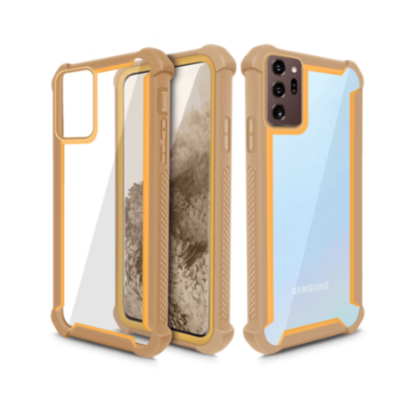 Galaxy Note 20 3in1 Hybrid Clear Soft TPU Hard PC Back Cover Case - GOLD (Only Ground Shipping)