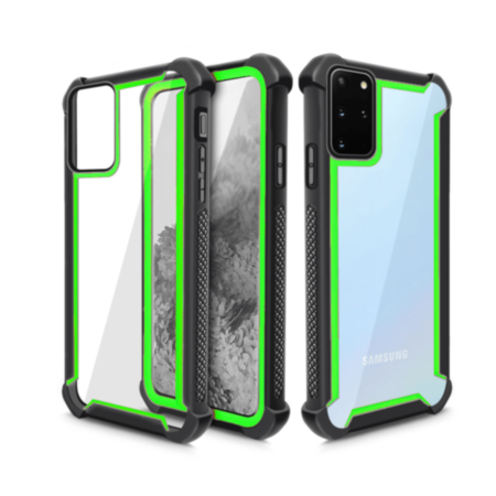 Galaxy S20 Plus 3in1 Hybrid Clear Soft TPU Hard PC Back Cover Case - BLACK GREEN (Only Ground Shipping)