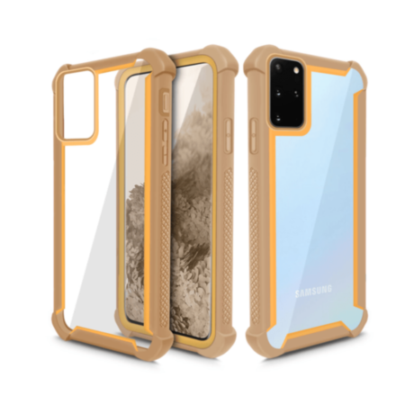 Galaxy S20 Ultra 3in1 Hybrid Clear Soft TPU Hard PC Back Cover Case - GOLD (Only Ground Shipping)