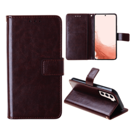 Galaxy S22 Leather Wallet Case with Card Slot - BROWN (Only Ground Shipping)