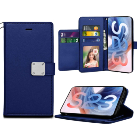 Galaxy S23 Elegant Leather Wallet Case - BLUE (Only Ground Shipping)