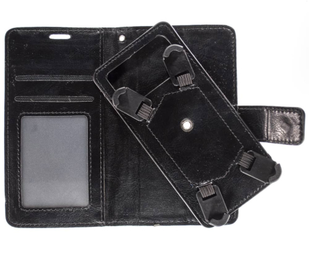 YUW-Medium (5.0"-5.2") Universal Wallet Case with 360 Degree Rotating  Swivel Stand - BLACK (Only Ground Shipping)