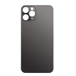 Grab the wholesale deals on the back glass with a bigger camera hole for iPhone 11 Pro Max in space gray. It has no logo.