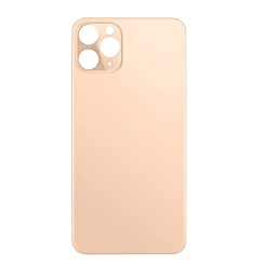 Stock up on the back glass with a bigger camera hole for iPhone 11 Pro Max in gold. It comes without a logo.