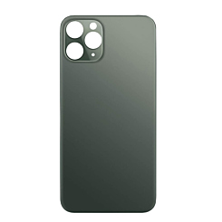 Buy the back glass with a bigger camera hole for iPhone 11 Pro Max in midnight green. It has no logo.