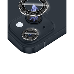 Purchase the glitter diamond camera lens protector with HD tempered glass for iPhone 14 or 14 Plus in black.
