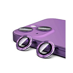 Buy the metal ring with HD tempered glass for iPhone 14 or 14 Plus in purple.