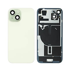 Shop the Back Glass with Frame and Wireless NFC Charging Flex and MagSafe Magnet for iPhone 15 in green, without the logo.
