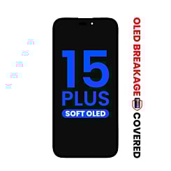 Shop the OLED assembly for iPhone 15 Plus — aftermarket QV8 soft, IC transfer eligible, with exclusive OLED breakage warranty.