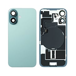 Back Glass with Frame and Wireless NFC Charging Flex and MagSafe Magnet for iPhone 16 (NO LOGO) (TEAL)