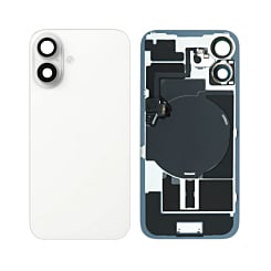 Back Glass with Frame and Wireless NFC Charging Flex and MagSafe Magnet for iPhone 16 (NO LOGO) (WHITE)