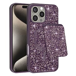 Magnetic Diamond Dual Layer Protection Case w/ Magnetic Card Slot- PURPLE for iPhone 16 Pro Max (Only Ground Shipping)