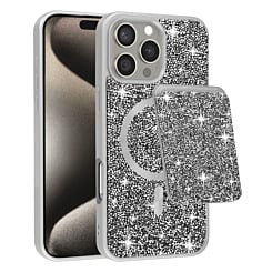 Magnetic Diamond Dual Layer Protection Case w/ Magnetic Card Slot- SILVER for iPhone 16 Pro Max (Only Ground Shipping)
