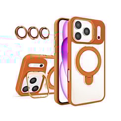 Magnetic Clear Case w/ 2 Kickstand & Camera Lens - ORANGE for iPhone 17 Pro Max (Only Ground Shipping)