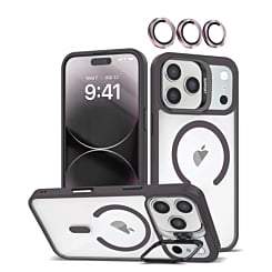 Thin Magnetic Clear Case w/ Camera Stand & Camera Cover - BLACK for iPhone 17 Pro Max (Only Ground Shipping)