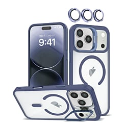 Thin Magnetic Clear Case w/ Camera Stand & Camera Cover - DARK BLUE for iPhone 17 Pro Max (Only Ground Shipping)