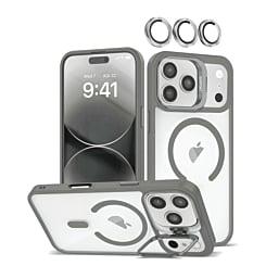 Thin Magnetic Clear Case w/ Camera Stand & Camera Cover - GRAY for iPhone 17 Pro Max (Only Ground Shipping)
