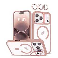 Thin Magnetic Clear Case w/ Camera Stand & Camera Cover - PINK for iPhone 17 Pro Max (Only Ground Shipping)