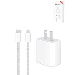 Purchase the 27W USB C to C charging cable with 20W USB C power adapter for iPhone 15 series, 9 feet long.