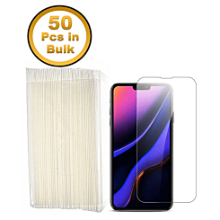 Shop the premium clear tempered glass for iPhone 13, 13 Pro, 14, and 16e – 2.5D, pack of 50.