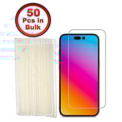 Order the clear tempered glass for iPhone 15 Plus and 15 Pro Max — 2.5D, 50 pieces in bulk.