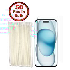 Buy the clear tempered glass for iPhone 16 2.5D 50 pieces in bulk.