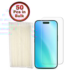 Purchase the Clear Tempered Glass for iPhone 16 Pro, 2.5D, in a bulk pack of 50 pieces.
