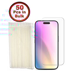 Order the 50-piece bulk pack of 2.5D clear tempered glass for the iPhone 16 Pro Max.