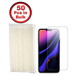 Order the clear tempered glass for iPhone 13, 13 Pro, 14, and 16e – 2.5D, pack of 50.